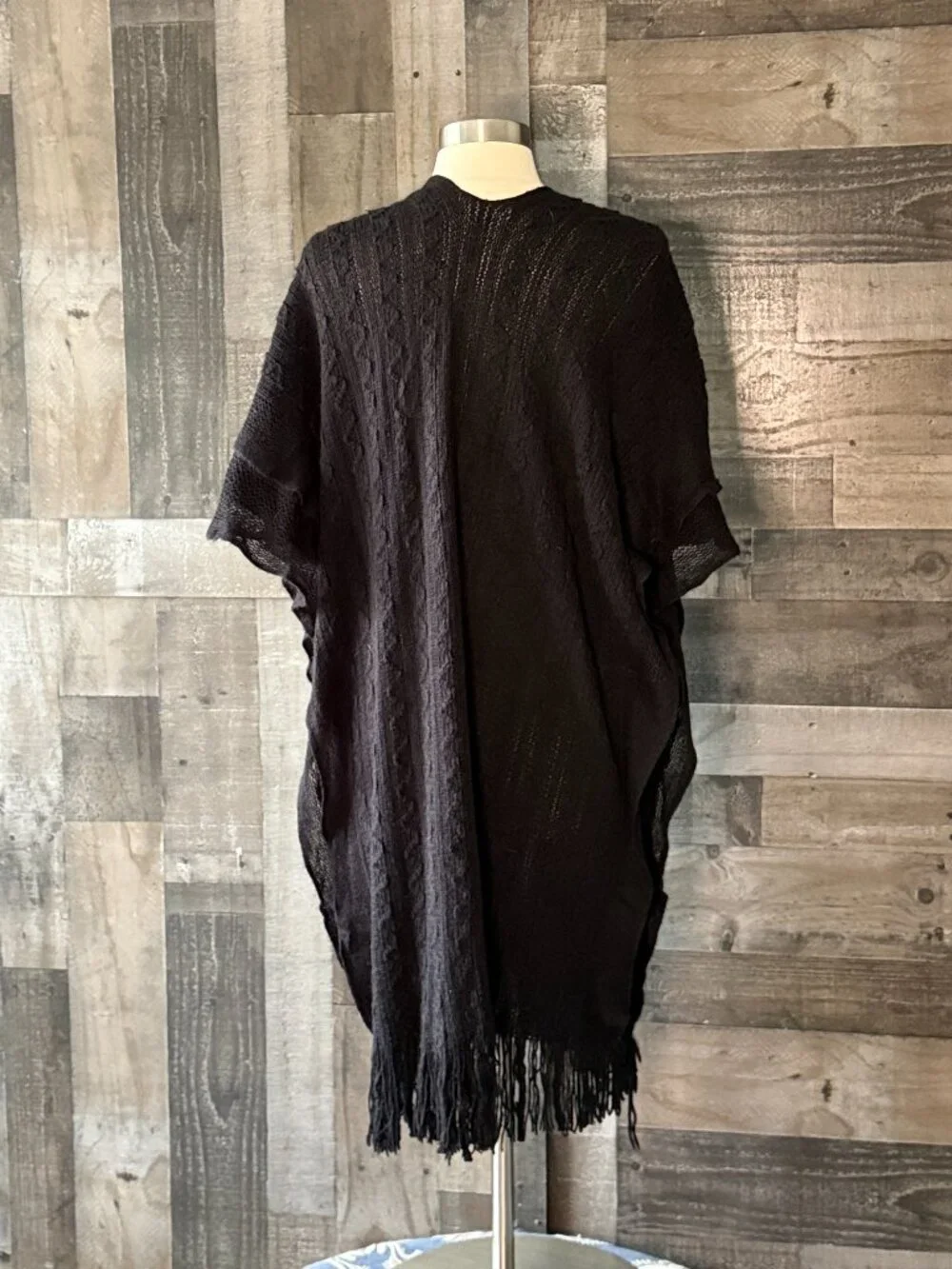 Jon & Anna black cable knit wrap lightweight fringe coastal cowgirl resortwear